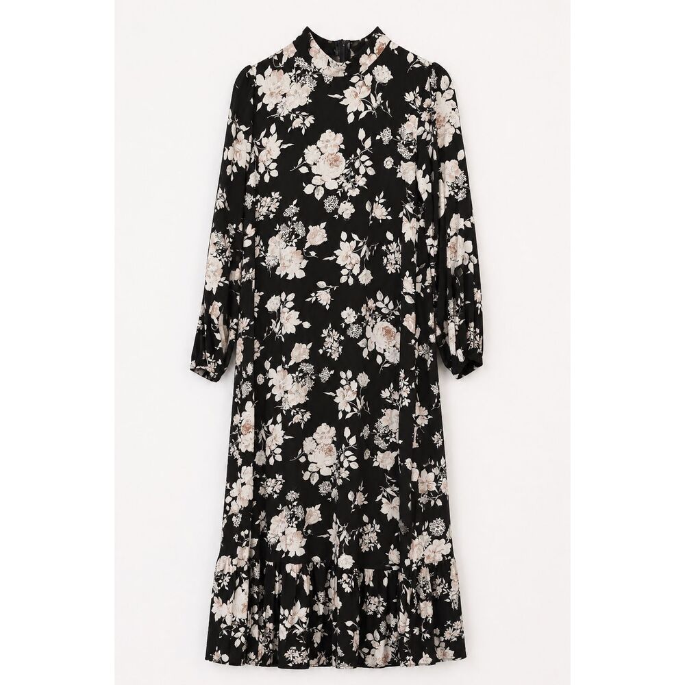 Sevit-Li Floral Maxi Dress Women Size 38 Black Long Sleeve Romantic Modest
